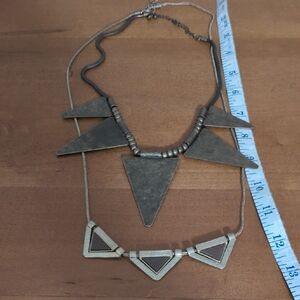 Lot Of Two Brass Colored Triangle Necklaces